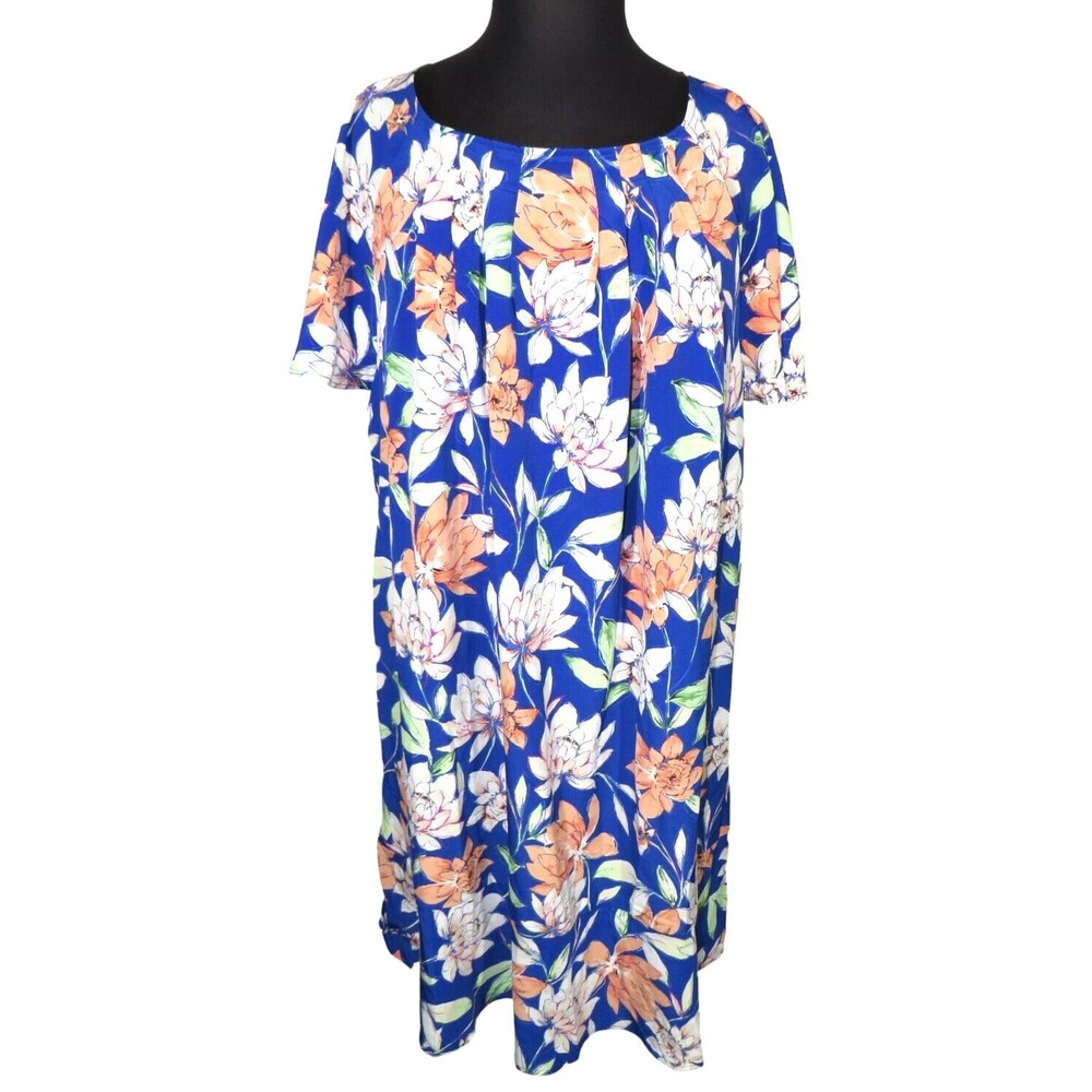 Avon Signature Collection Jill Dress Blue Floral Short Sleeve Plus Size 3X
